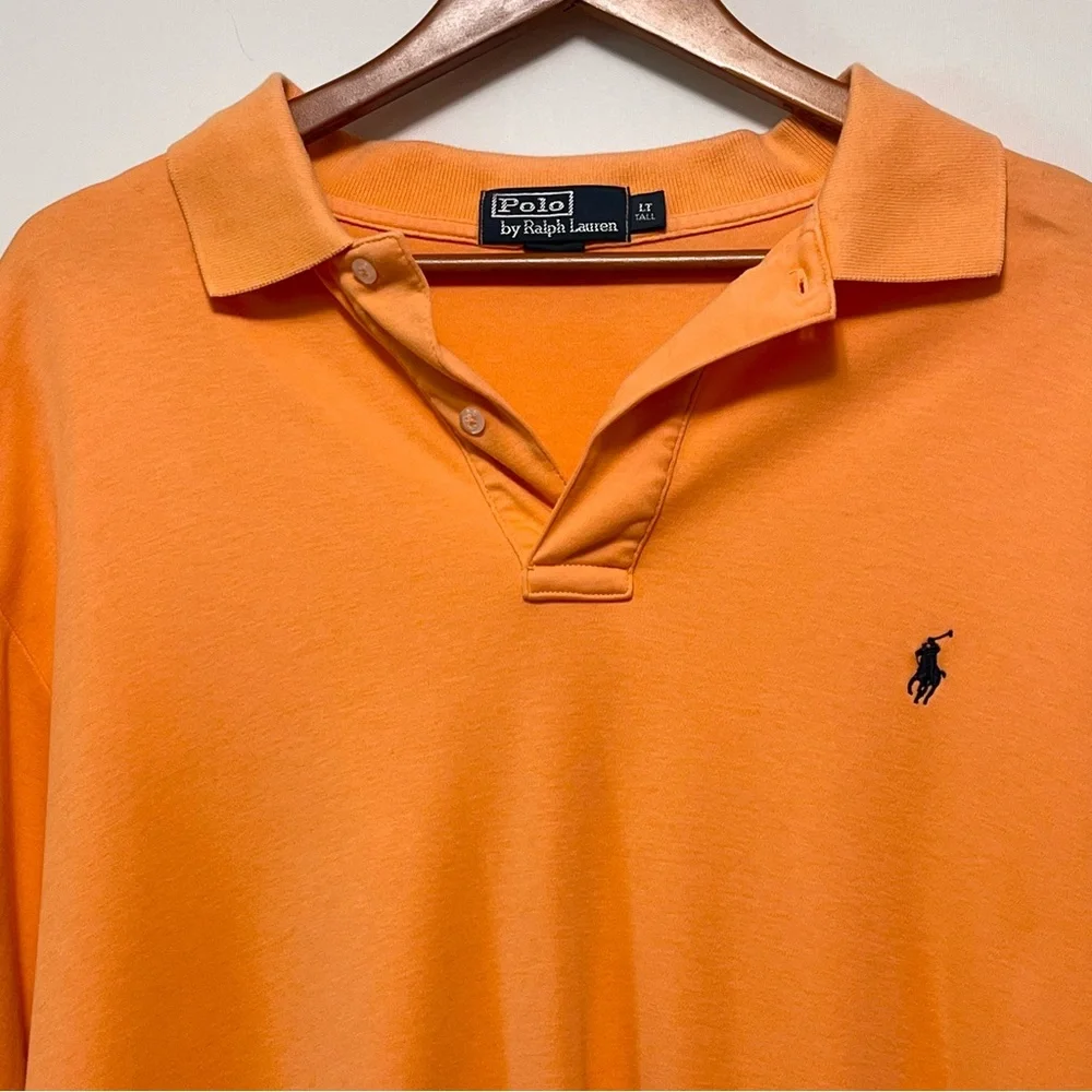 Vtg POLO RALPH LAUREN Golf Polo Mens Size LT‎ Pony Logo Peach Embroidered Cotton